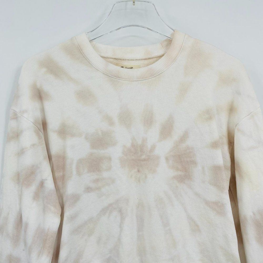 Madewell Size Small White & Cream Tie Dye Cropped Long Sleeve Sweatshirt Top - Picture 3 of 9